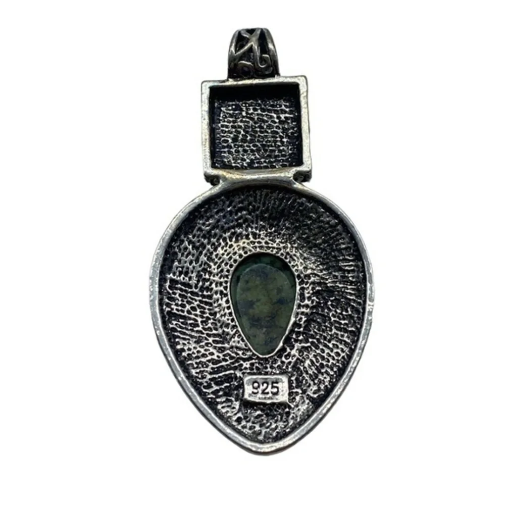 African Turquoise Gemstone Sterling Silver 925 Pendant 2.75in